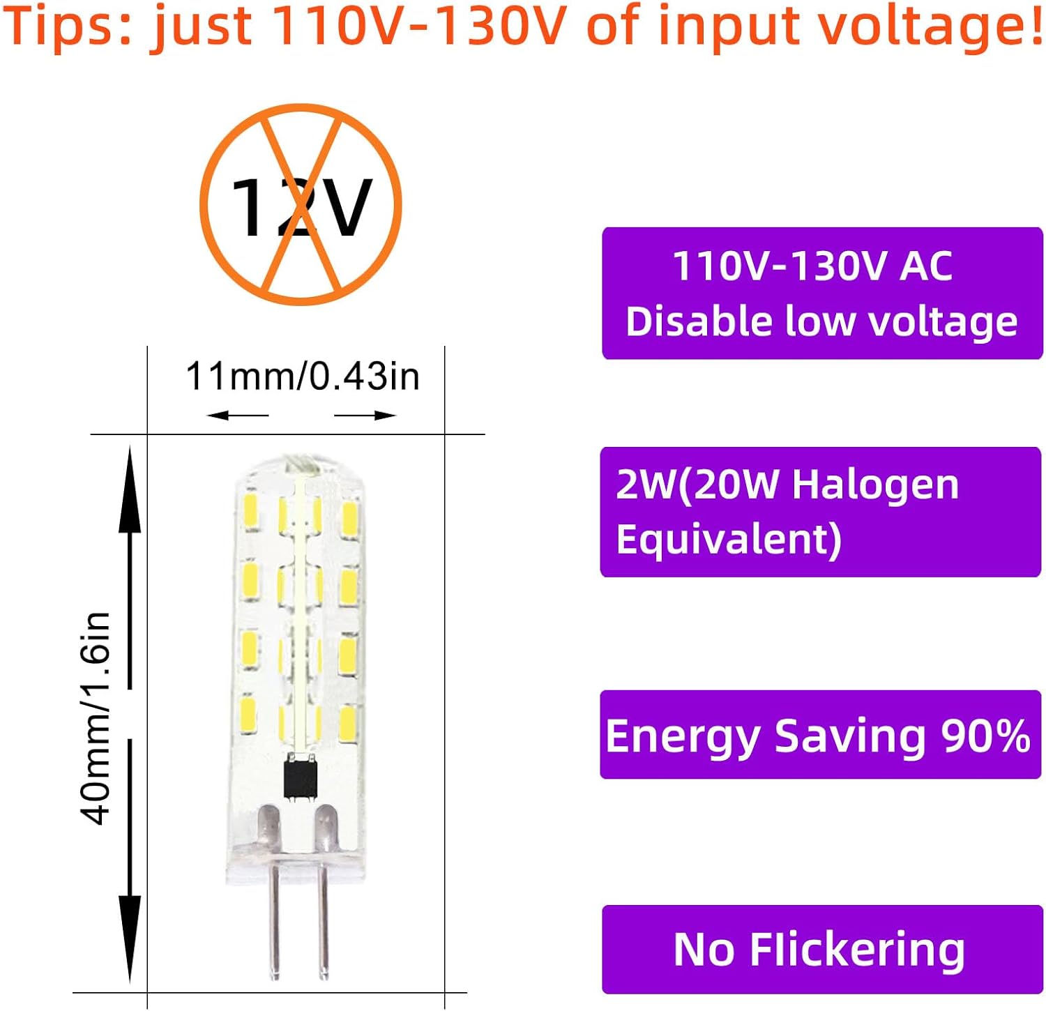 G4 AC 120V Led Light Bulbs 2W Equivalent to 20W Warm White 3000K 200lm Bi-pin Base Pack of 10