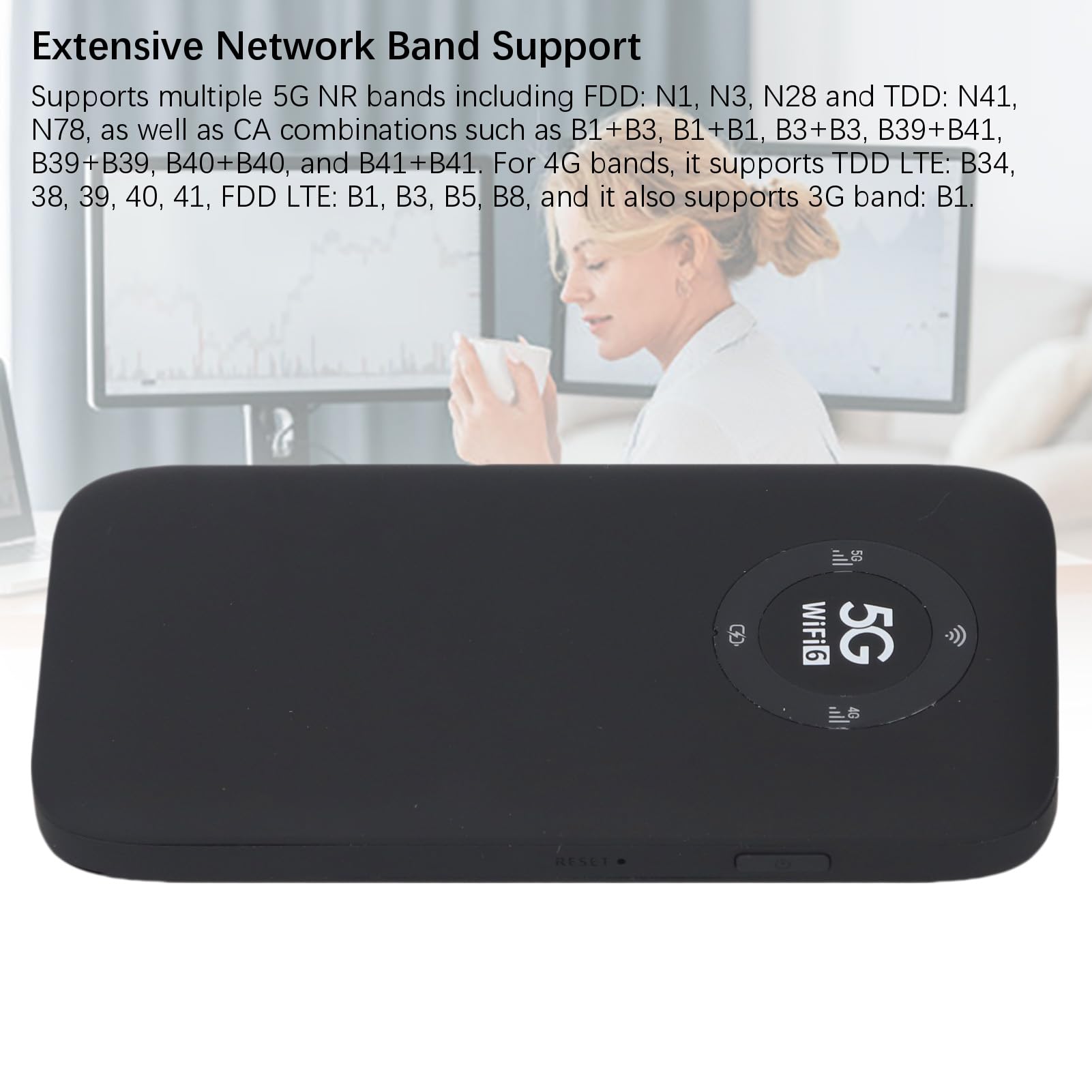 5G Mobiler Hotspot WiFi 6 mit 7100 MAh, IP67-Reiserouter für 16 Geräte, Dualband-Wireless-SIM-Kartenmodem (N41/N78/B1/B3) (Black)