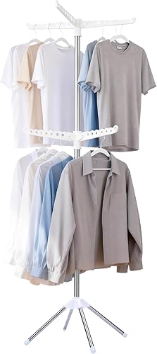 Beaudaily Tendedero de secado de ropa, plegable de 74.8 pulgadas, estante de secado de ropa interior de 2 niveles con brazos giratorios, acero