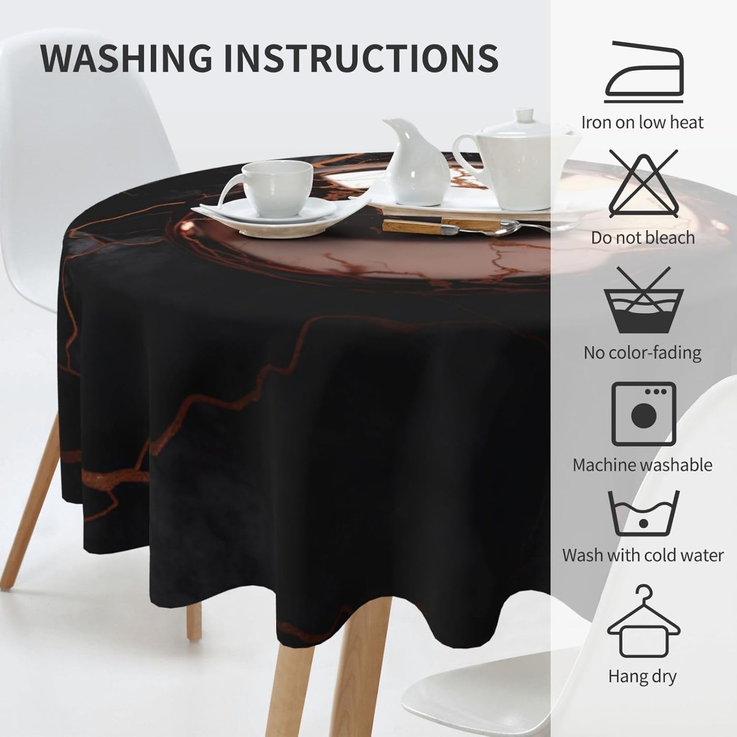 Black Rose Gold Marble3 Print Wrinkle Free Dining Table Cover for Birthday Party Farmhouse Tablecloths Up to 60 x 60 Inches