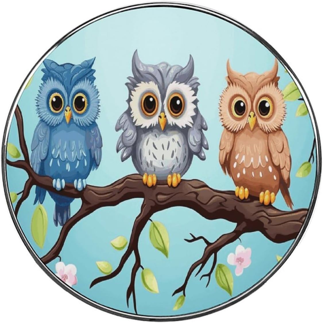 Alloy Magnetic Fridge Magnet, 2" Round Strong Refrigerator Magnet | Owls on A Branch Magnets for Whiteboard Dry Erase Board Locker, Cute Fun Magnets Circle for Kitchen Office