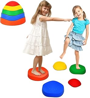 Costzon Kids Balance Stepping Stones, Set of 5 Silicone Non-Slip Stackable Wave Blocks, Portable Balance Blocks for Exerci...