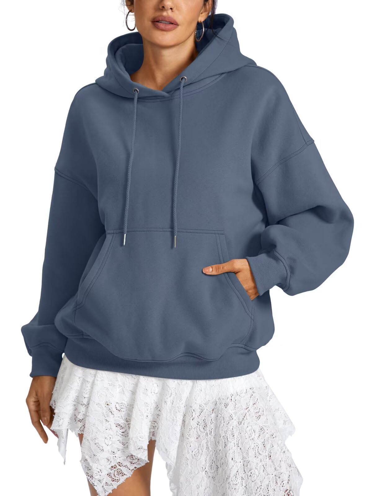 EasyGala Womens Fleece Hoodies with Pocket Oversized Hooded Sweatshirt Trendy Pullover Long Sleeve Top Fall Outfits 2026 Greyblue Medium