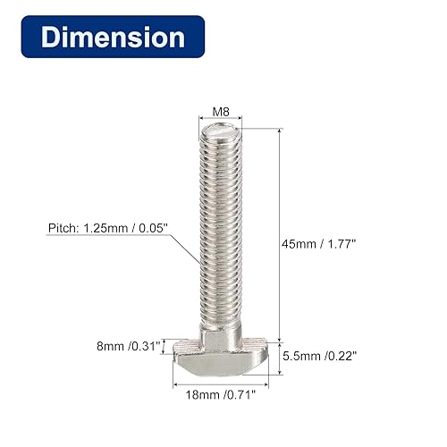 Miniatura 8 de uxcell Perno de caída de ranura en T M8x25mm, 20pcs Tornillo deslizante en forma de T de cabeza de martillo para perfil de aluminio serie 40