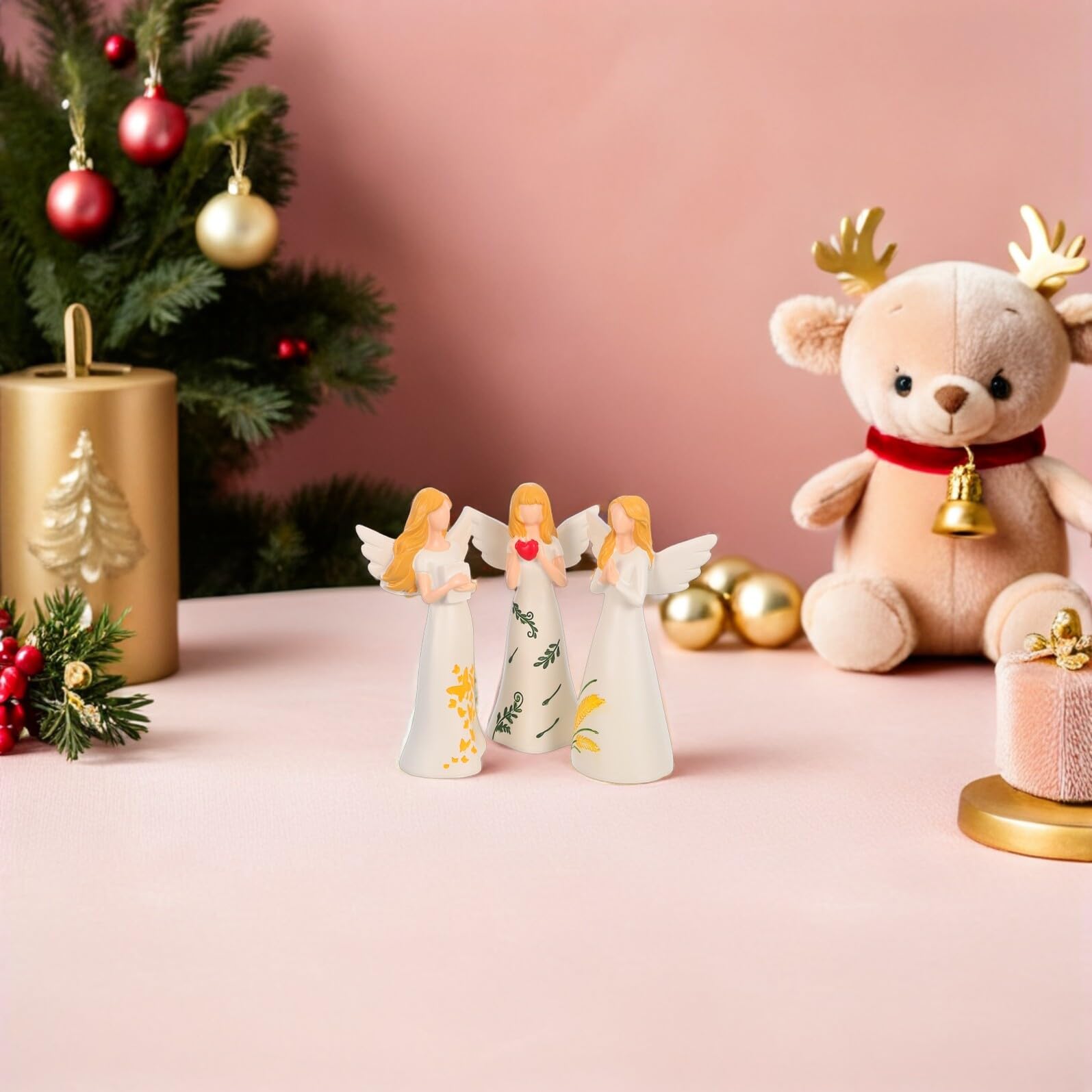 Toyvian 3 Piezas Figuras de Ángel Guardián Resina para Navidad Estatuas de Ángel Rezando Decoración Navideña para Mesa y Estantes Adornos Religiosos de Bendición