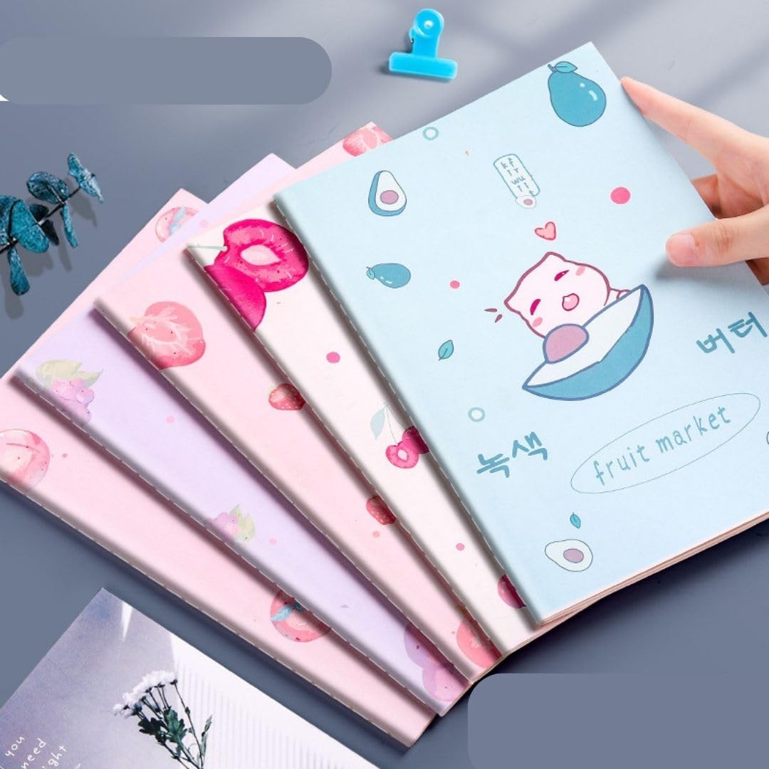 Jaravik 5 Pcs Fruit Themed Creative Thickened A5 Exercise Book Homework Book Note Book, 60 Pages Ruled Notebook For kids, Kawaii Notebook For Kids (Set Of 5)-image-45