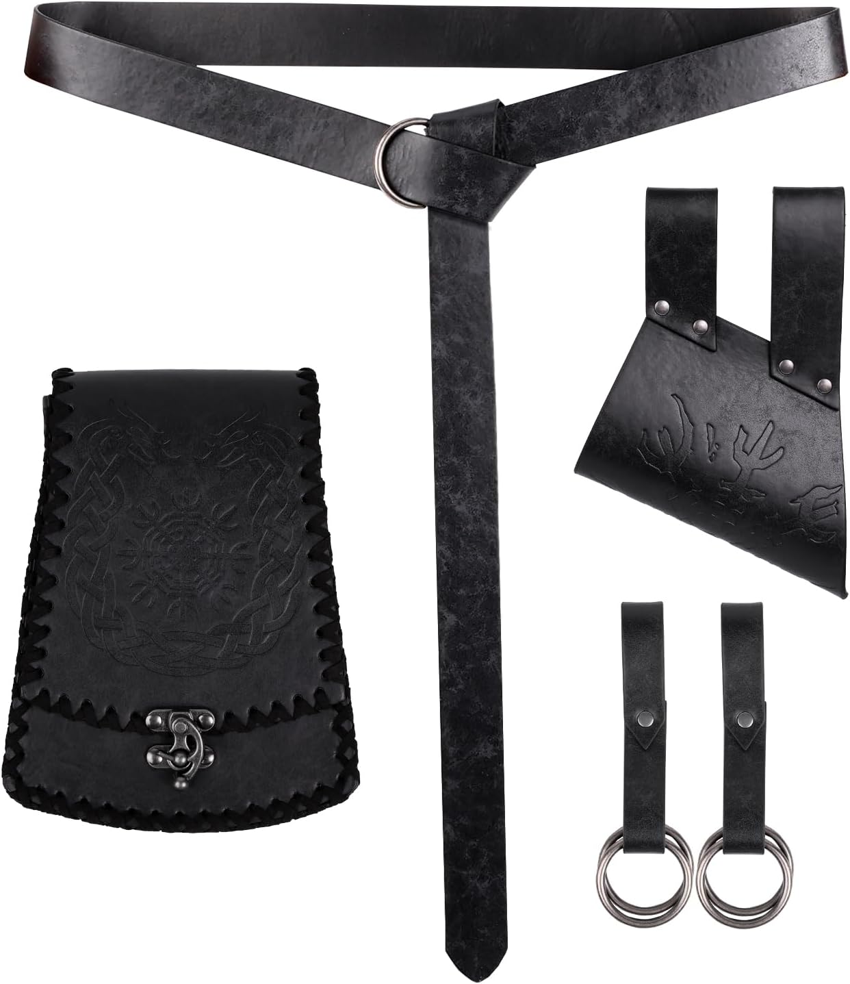 HiiFeuer 5 pcs Sword Frog Accessories Set Viking Costume Accessories, Norse Belt Bag Renaissance Skirt Hike for Ren Faire