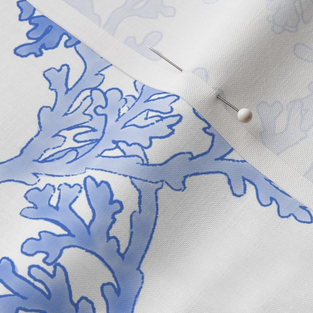 Spoonflower Fabric - Blue Ocean Coral Coastal Beach Nautical Resort Island Under The Sea Printed on Petal Cotton Fabric Fat Quarter - Sewing Quilting Apparel Crafts Decor