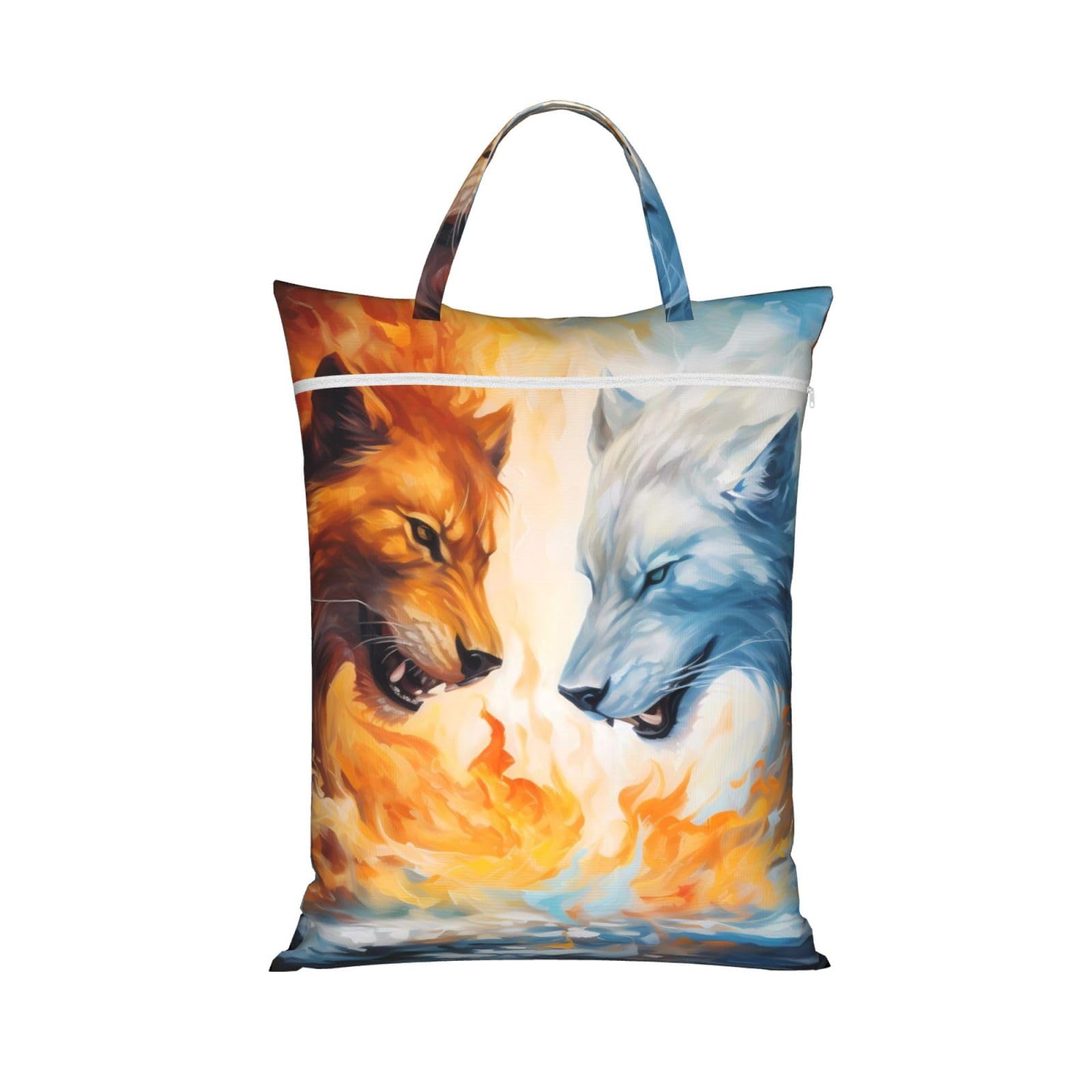 Fire Vs Ice Art Travel Laundry Bag With Zipper Dirty Clothes Bag Water Resistant Laundry Storage Sack Portable Organizer For Travel Beach School Camping Gym