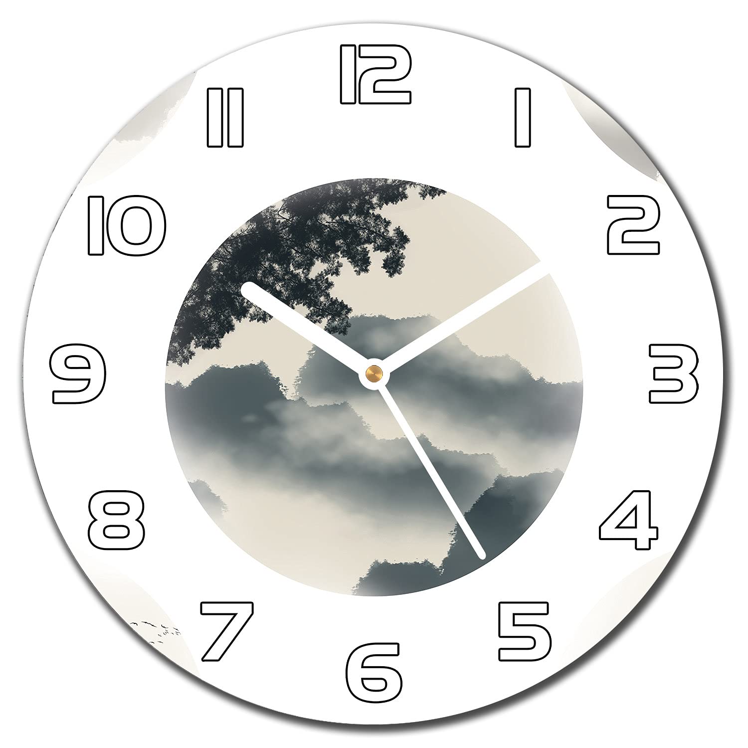 Horloge en verre securit haut de gamme 30cm motif Paysages d'encre Chinoise contemporain