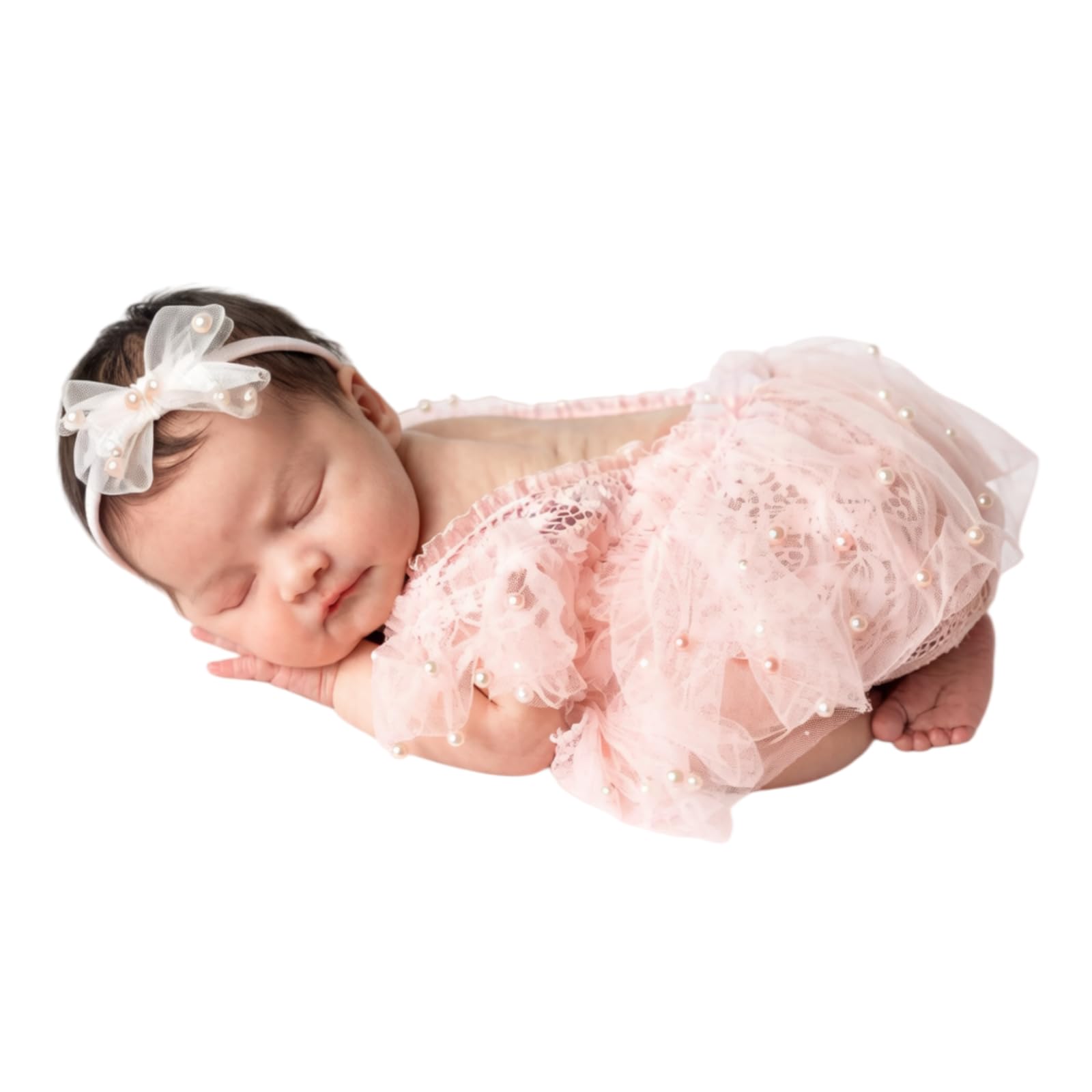 Newborn Lace Romper, 2 PCS Baby Girl Photography Props, Newborn Girl Photography Outfits with Flower Headband for Infants