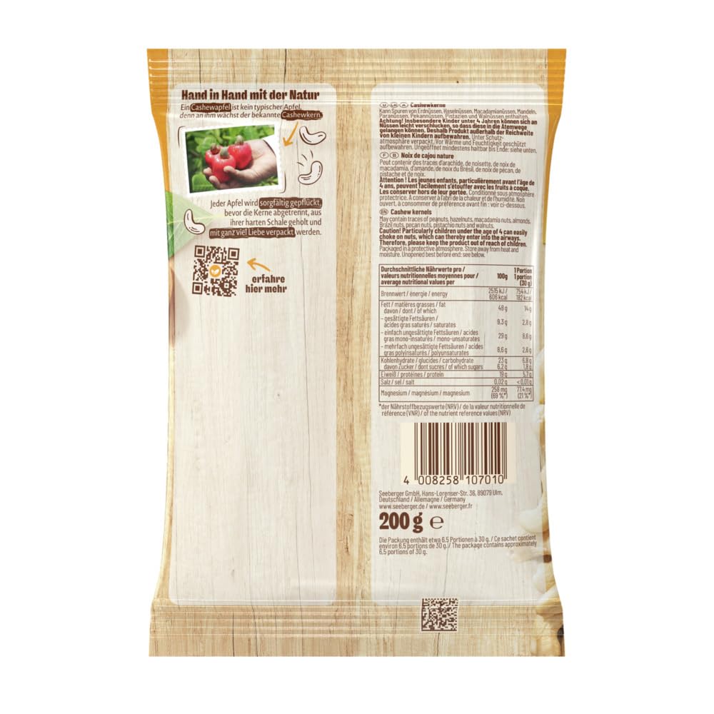 Seeberger Cashewkerne 12er Pack: Ganze Cashew Nüsse - reich an Proteinen, Vitaminen & Mineralstoffen - Naturbelassen - ohne Zusatzstoffe, Vorteilspack (12 x 200 g)