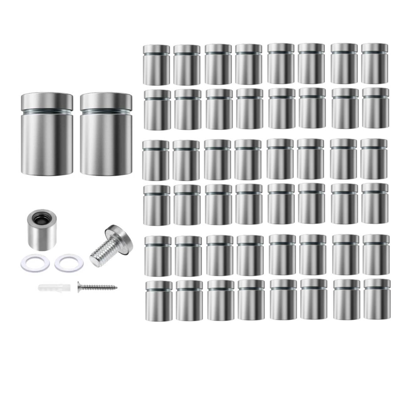 50 Pack Sign Standoff Screws 3/4" x 1" Stainless Steel Stand Offs Wall Mounts Advertising Screw Hardware for Acrylic Signs, Silver Standoffs