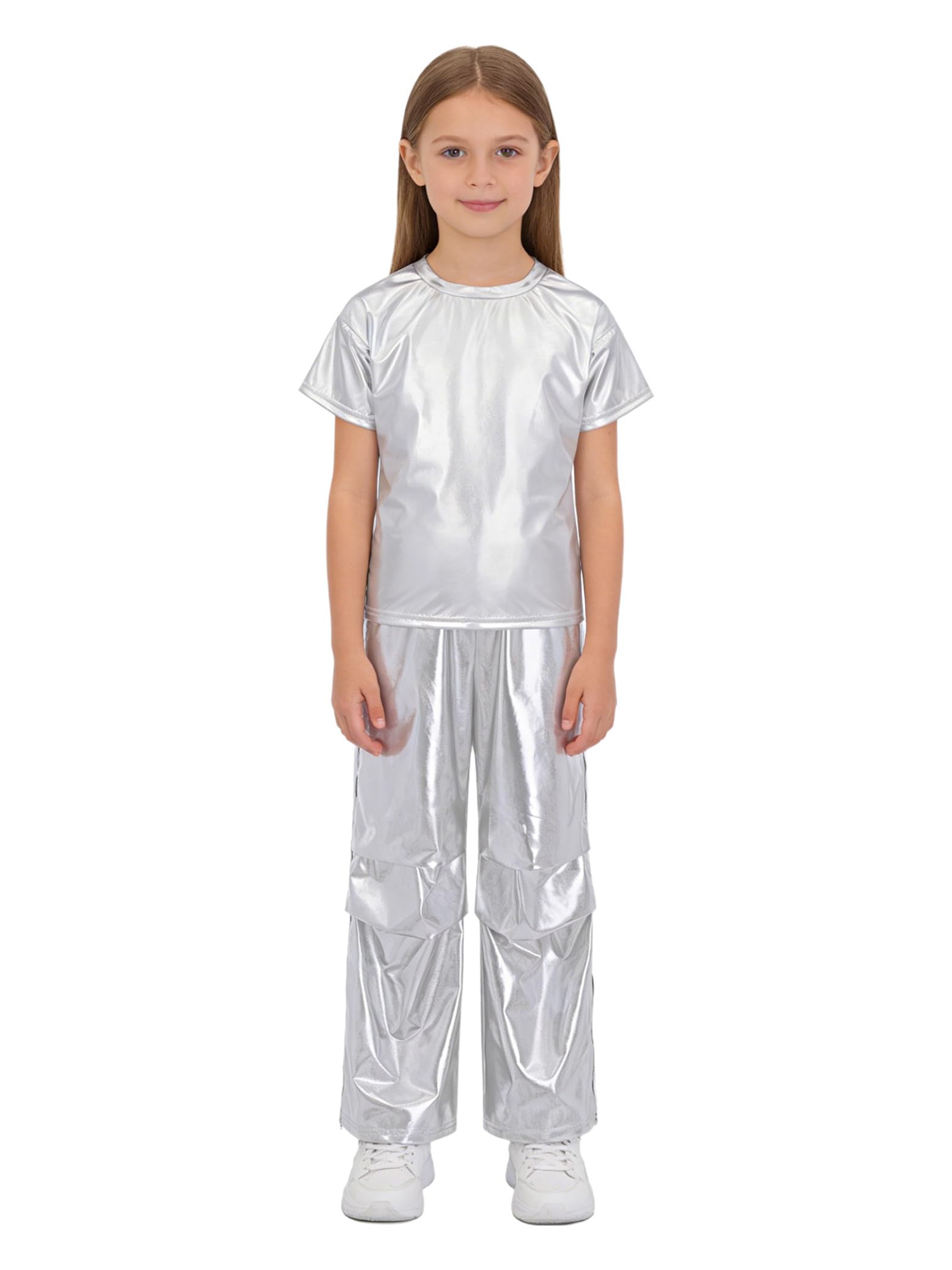 Traje metalizado infantil de hip hop conjunto plateado reflectante 11-12 años 8