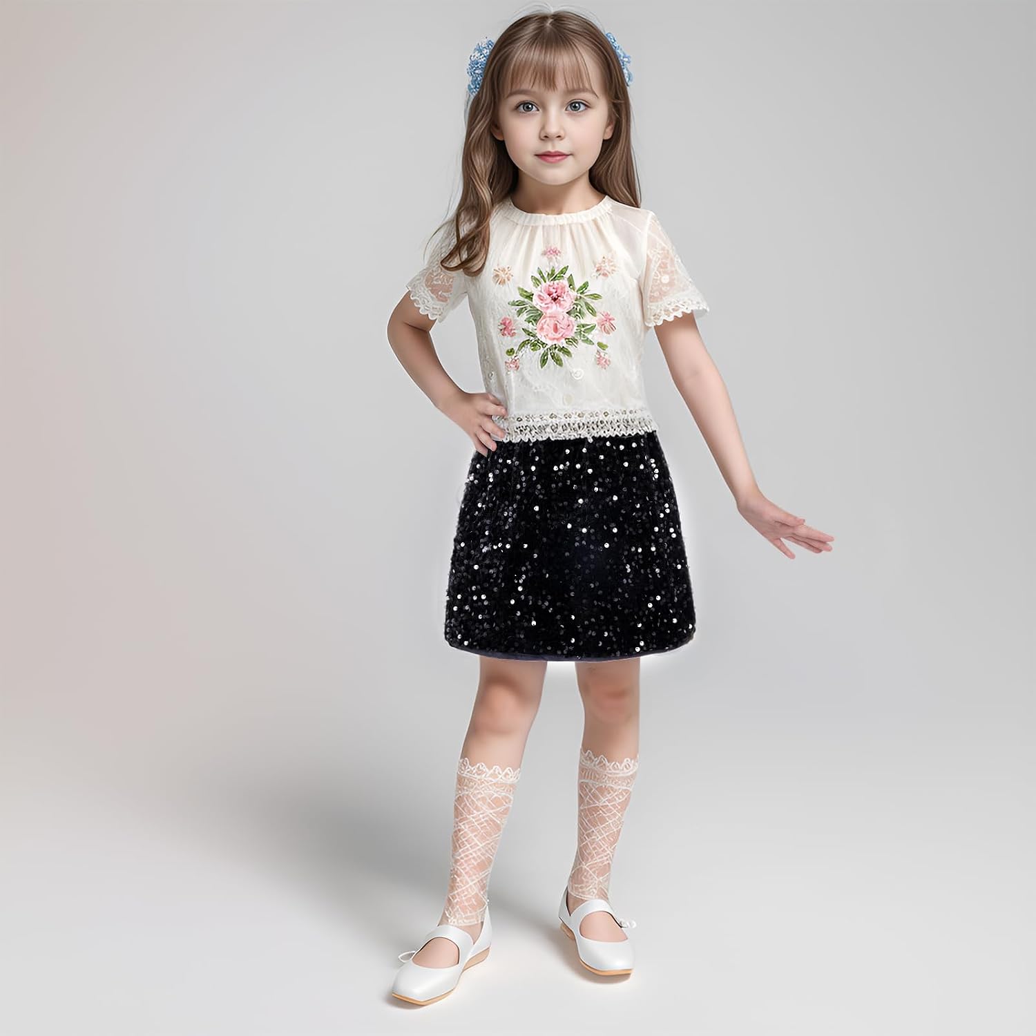 Black Girls Sequin Skirt for Girls Party Sparkly Skirts Elastic Waist Sparkle Metallic Skirts