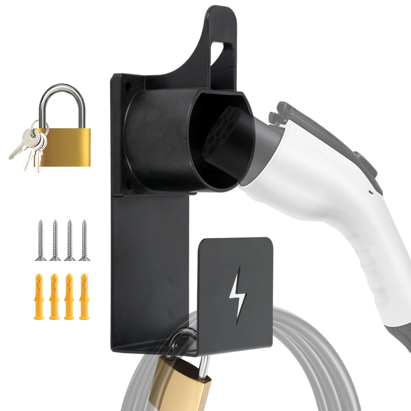 2 soportes para cargador de coche eléctrico, candado, soporte de pared con cerradura para coches eléctricos con conectores IEC 62196-2, cargador de coche eléctrico, organizador de cables para