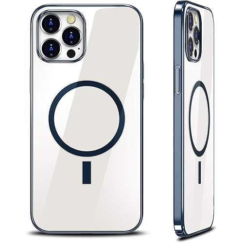 Ciencimy Compatible with Magnetic Clear Case for iPhone 12/12 Pro, 6.1 Inch Ultra Slim Hard Cover, Anti-Yellow Protective Case with Built-in Magnetic Circle - Blue