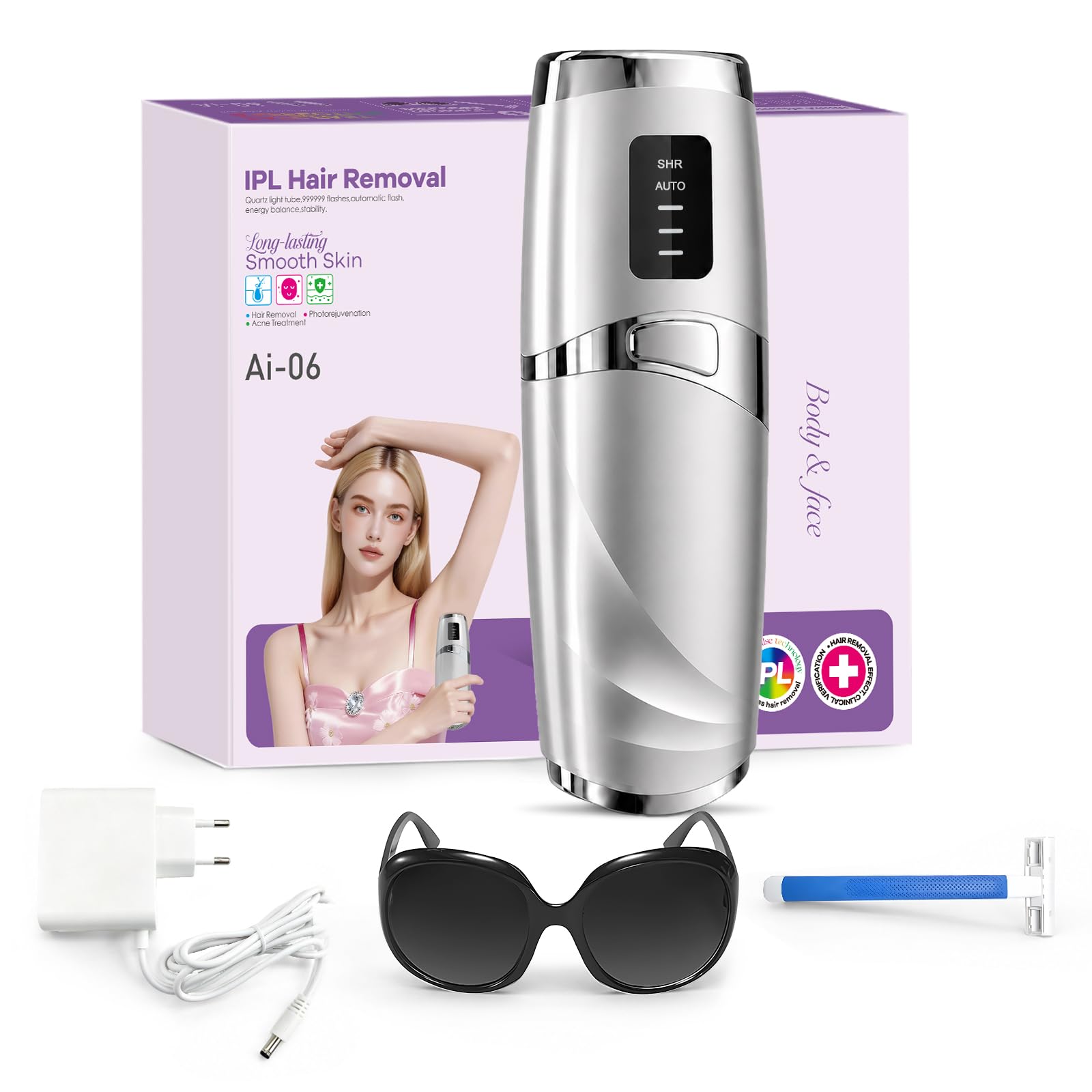 Depiladora Luz Pulsada, Depiladora Laser sin Dolor, 3 Niveles de Energía, 999,999 Flashes Laser Depilacion, Luz Pulsada Depilacion para Mujer y Hombre, Bikini, Axilas, Cara, Cuerpo