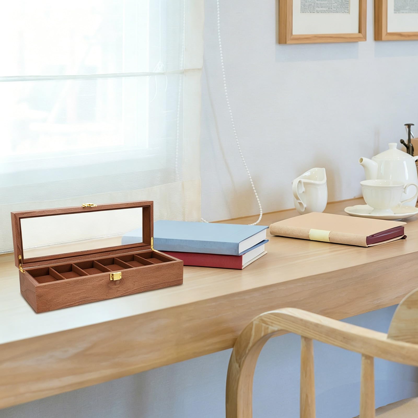 EXCEART Legno Scatola Porta Orologi Vintage Uomo 6 Scomparti