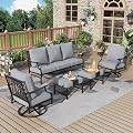 MIXPATIO Patio Furniture Set 5 pcs, Outdoor Patio Furniture, 3-Seat Sofa, 2 Swivel Chairs, 2 Ottomans and 5.75" Extra Thick Cushion, Patio Conversation Set for Garden Backyard Deck,Grey