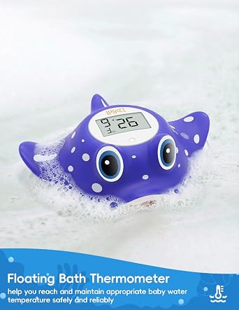 b&h Baby Bath Thermometer - Measure Newborn Water Temperature - Manta Ray | Instant Read, Waterproof, Digital Thermometer for Infant Bathtub and Room, Safe Toddlers Tub Time Floating Toy