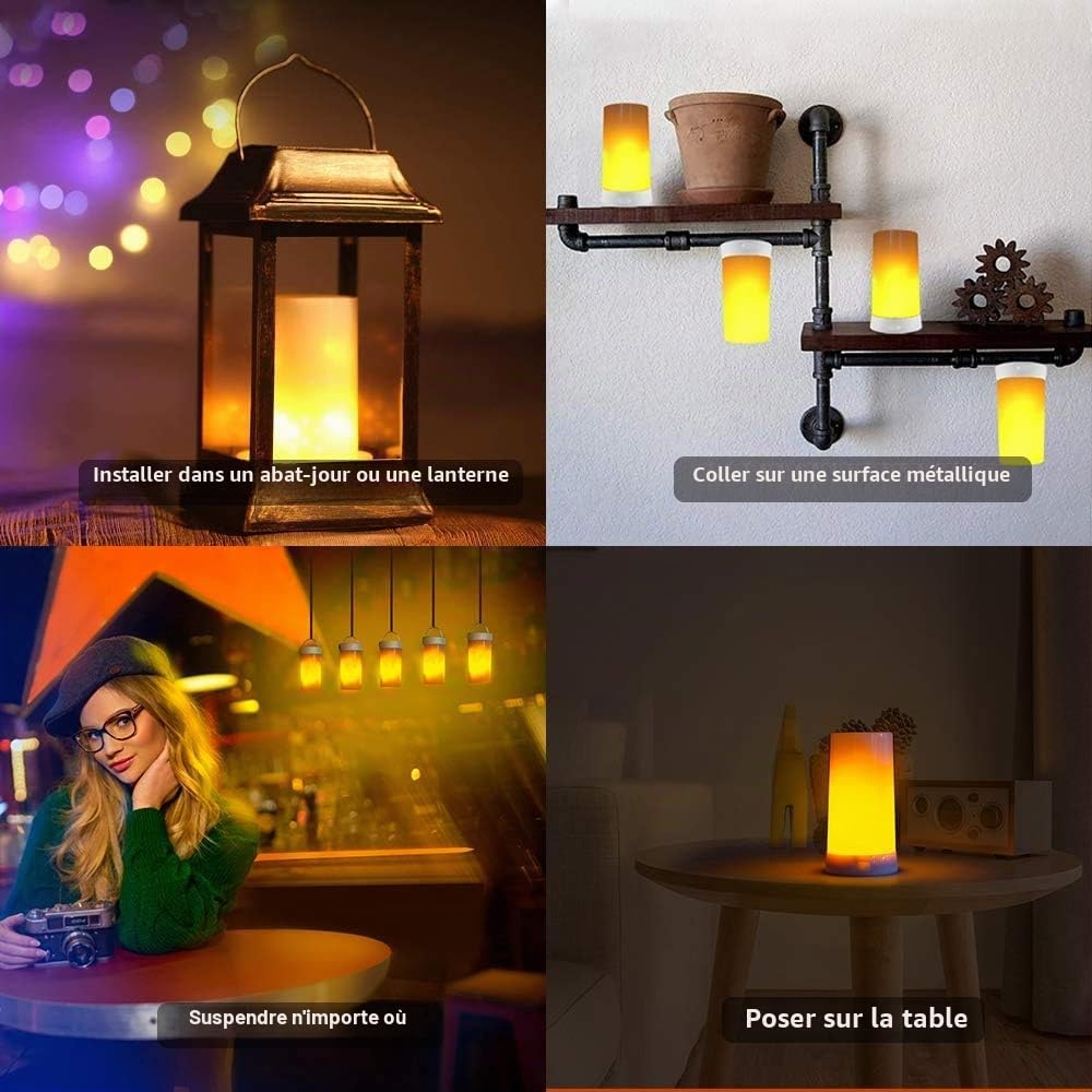 Lot de 2 lampes LED à effet de flamme, rechargeables par USB, avec télécommande et minuteur, étanche à intensité variable, 4 modes d'éclairage bougie sans flamme pour chambre, fête, bar, décoration