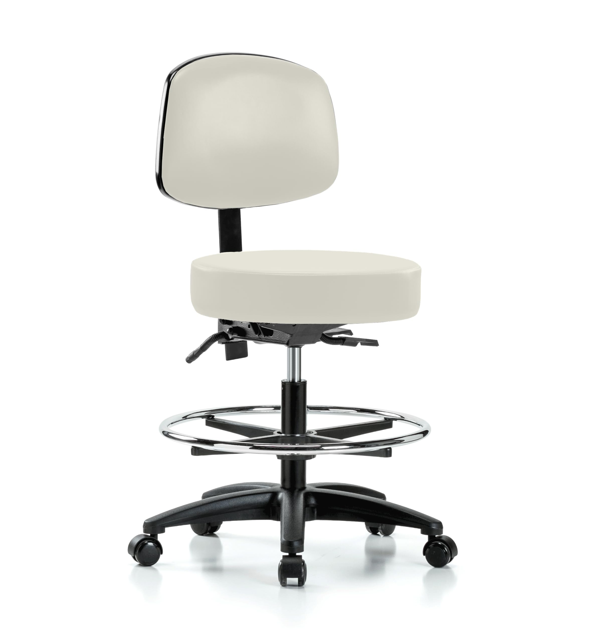 Perch Exam Stool with Foot Ring, Casters, 21-28.5", Off-White