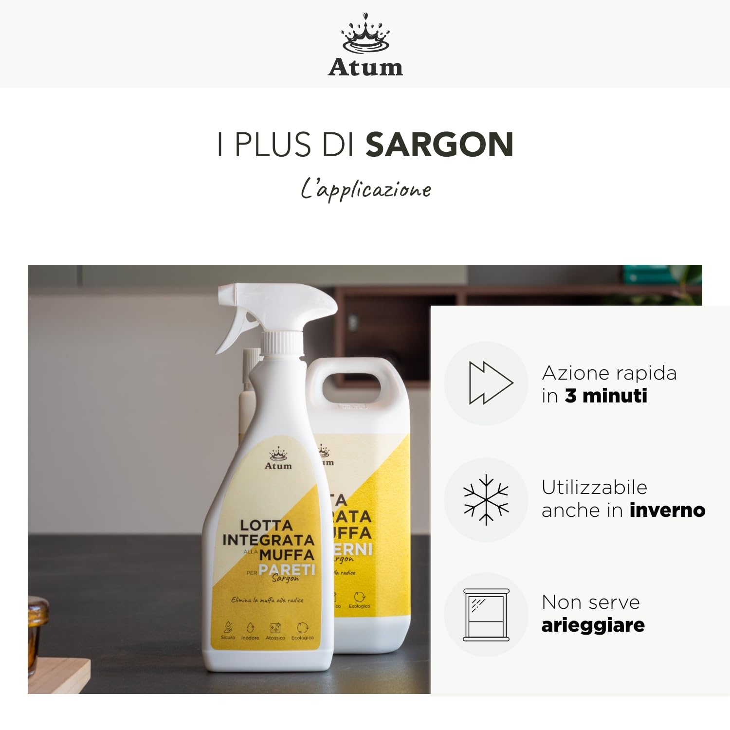 Sargon Rimuove la Muffa, 100% Inodore - Igienizza Muri e Pareti di Casa - Sicuro e Atossico - 500ml