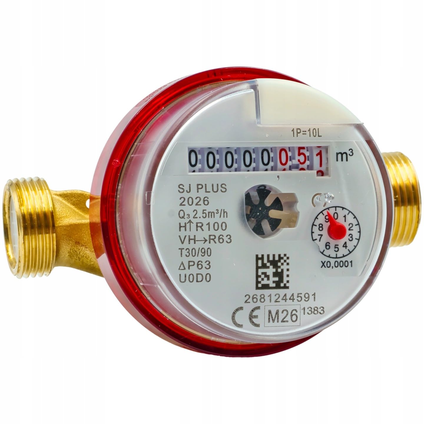 Contador de agua caliente DN15 1/2 pulgada de chorro único, Q3 2,5 m³/h, longitud 110 mm, rosca 3/4 pulgada, antimagnético, conforme MID, marcado M26 (2026)