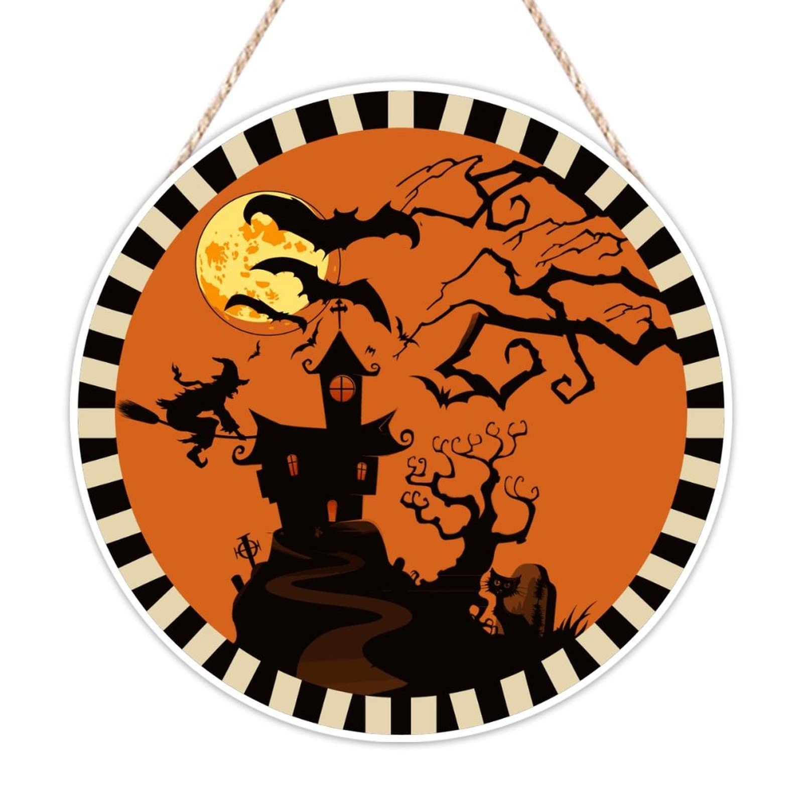 Panneau de bienvenue Halloween château chauves-souris en bois 40cm