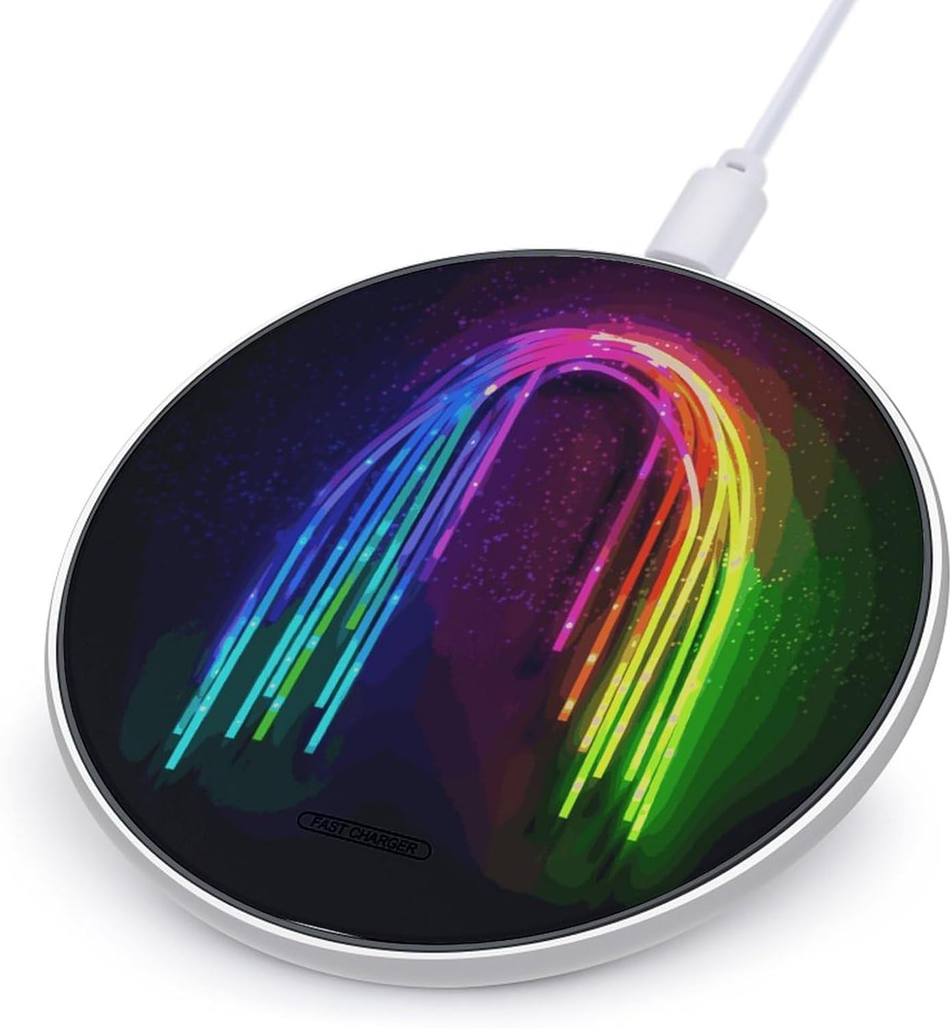 Rainbow Neon Wireless Charger Portable Fast Charging Pad Lightweight Wireless Charging Station for Phone Slim Charge Mat for Travel Home Office Desk