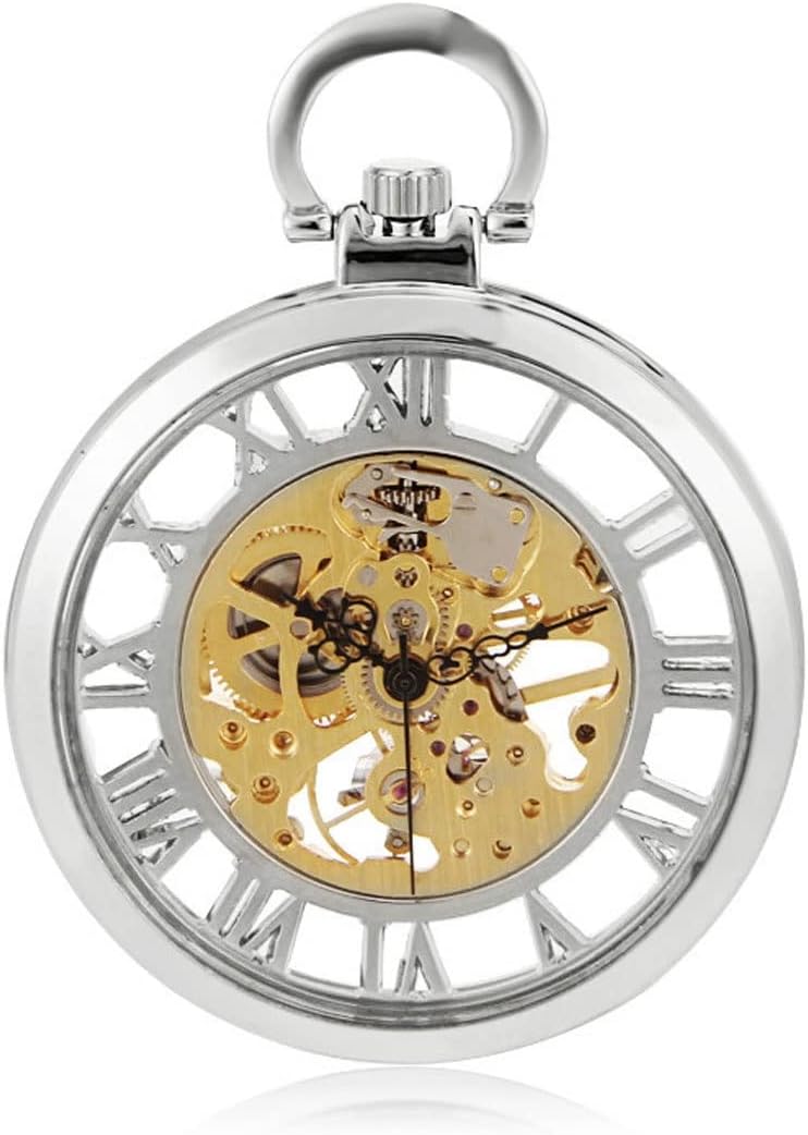 Mechanical Pocket Watch Without Cover for Men and Women,Pocket Watch Retro Smooth Classic Mechanical Hand-Wind Pocket Watch Numerals Fob Watch for Men Women with Chain