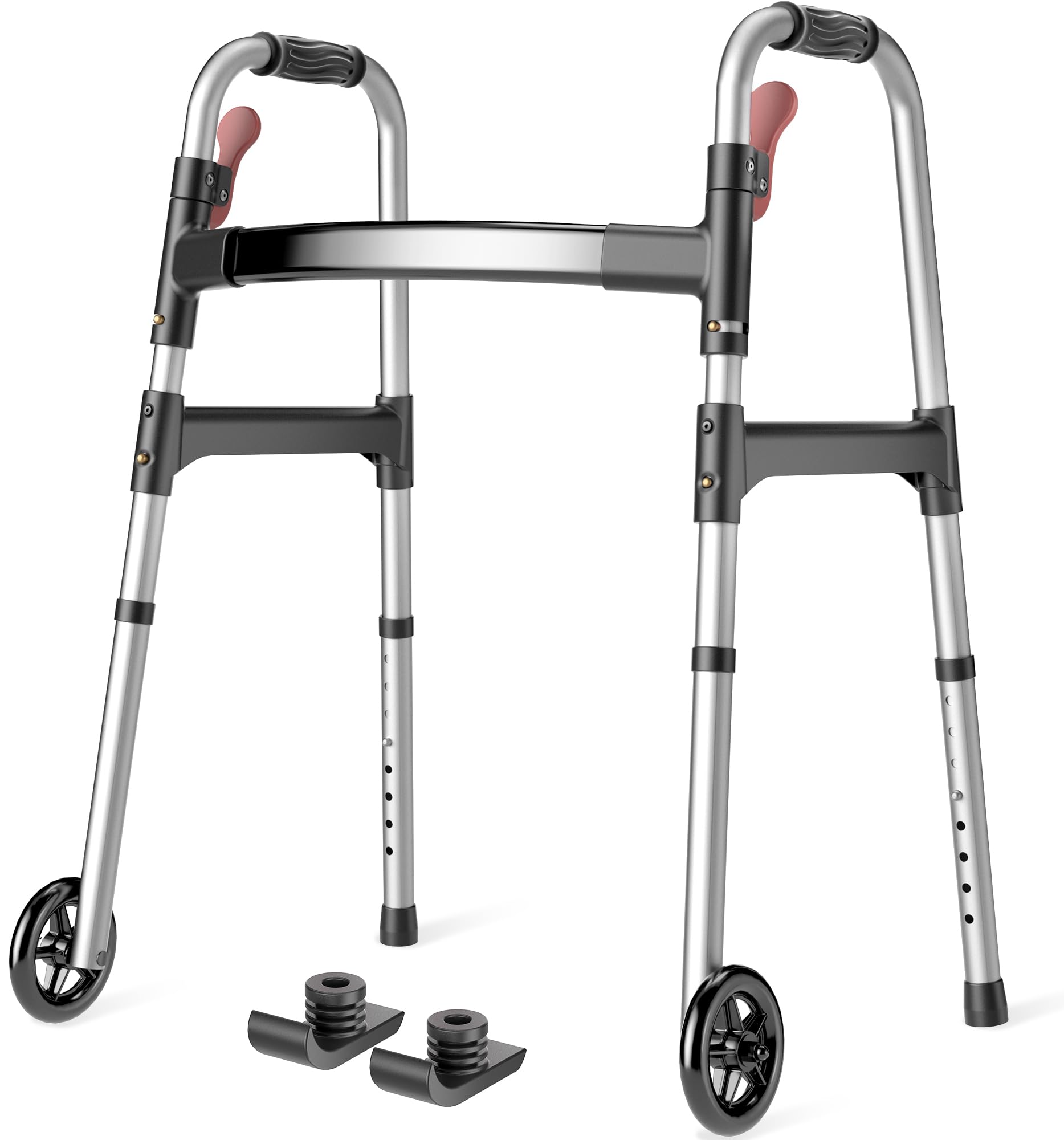 HOMLAND Folding Walkers for Seniors with Wheels, Lightweight Rolling Walker, Height Adjustable Standard Walker with Aluminum Frame, Silver