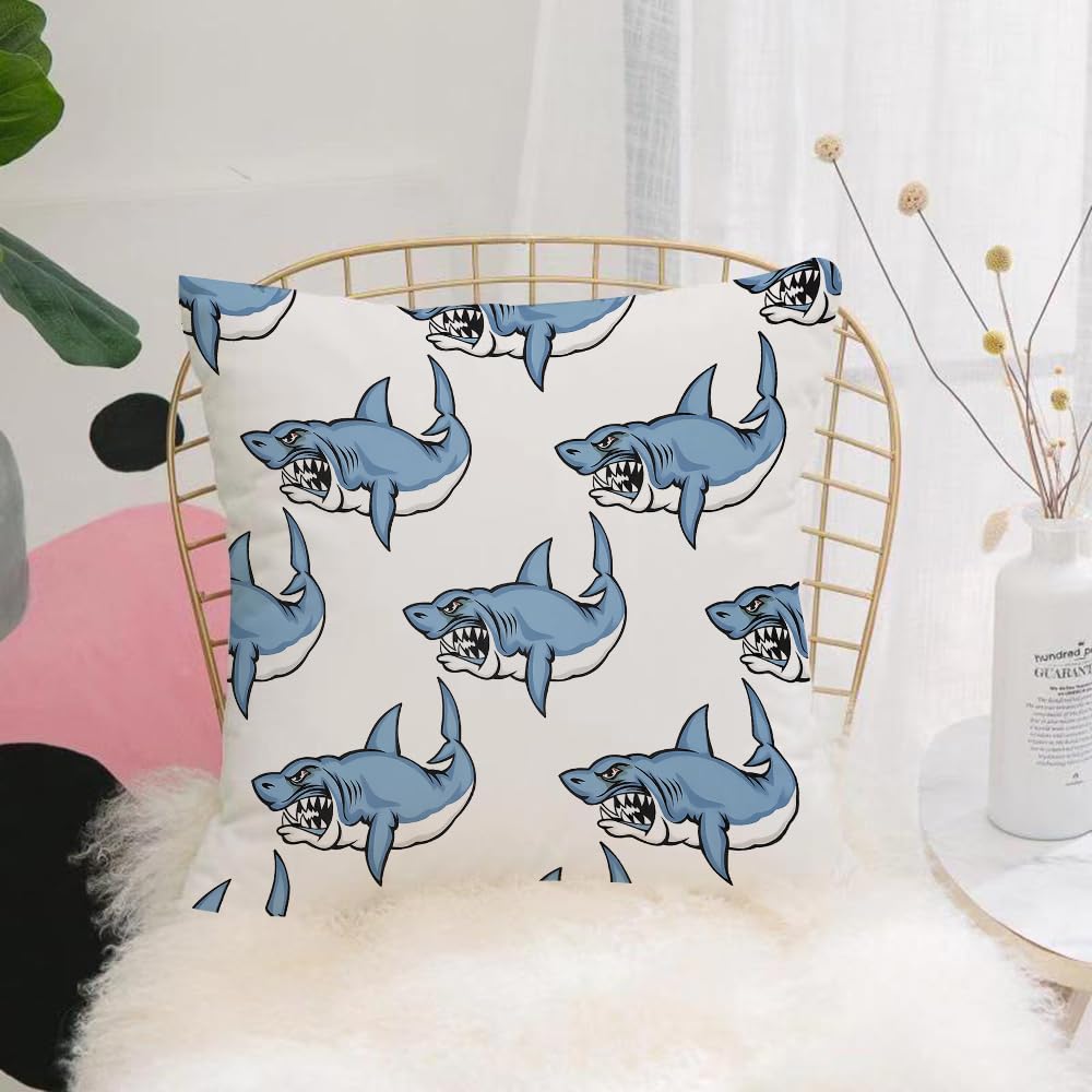 HYOSXW Cushion Cover,Throw Pillow Case Home Decorative for Living Room Bedroom Sofa Chair 16X16 Inch,Cartoon sharks seamless pattern. Vector background with cute marine predators.,Pillowcase 40X40cm