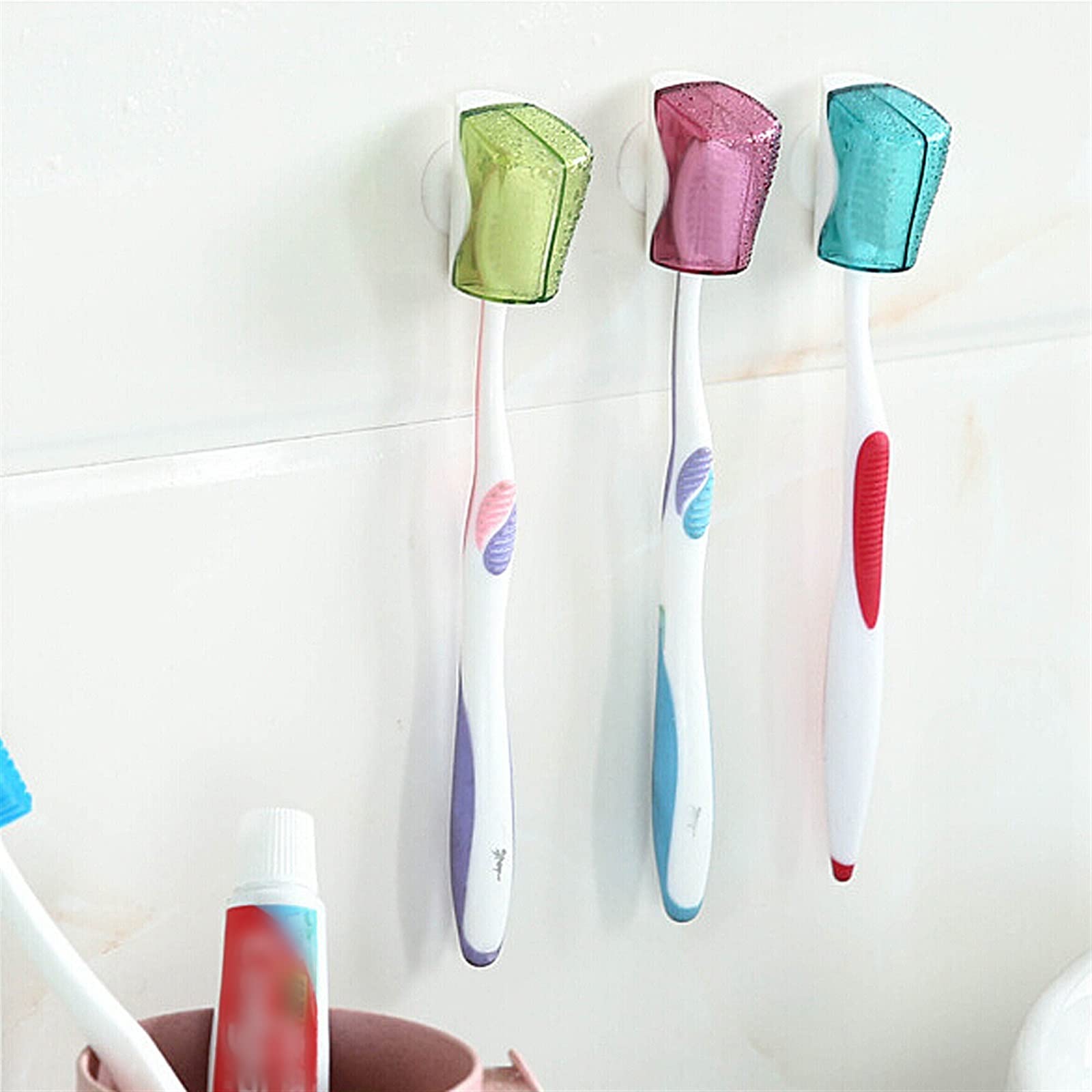 JINGYAN Porta spazzolini Suction Cup Toothbrush Holder Wall-mounted Bracket Bathroom Product Cover Storage(Green)