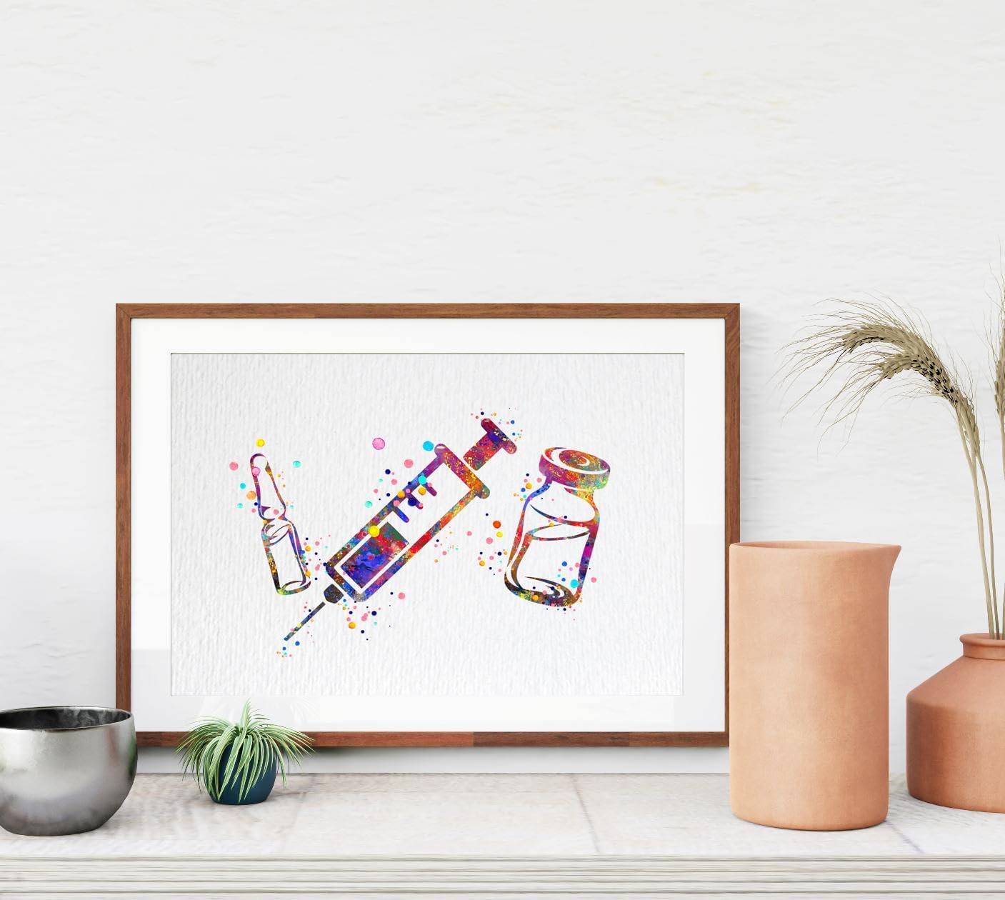 Dignovel Studios 11X14 Unframed Syringe and Vial Symbol Illustration Medical Dentist IV Nurse Practitioner Medical Clinic Watercolor Art Print Poster Wall Hanging Decor DN834
