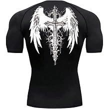 SOLY HUX Workout Compression Shirts for Men Gothic Graphic Tees Short Sleeve Athletic T Shirt Running Gym Tops