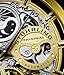 Stuhrling Original Mens Automatic-Self-Wind Luxury Dress Skeleton Dual Time Gold-Tone Wrist-Watch 22 Jewels 47 mm Stainless Steel Case Decorative Exposed Back Embossed Supple Genuine Leather Strap