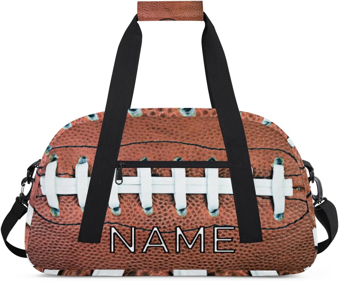 Personalized Kids Duffel Bag for Girls Boys Traveling American Football Laces Small Sport Gym Bag Custom Overnight Weekender Tote Bag Carry on Teen Dance Bag for Gymnastic Ballet