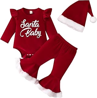 Newborn Baby Girl Christmas Outfit Long Sleeve Romper Bell Bottoms Pants...