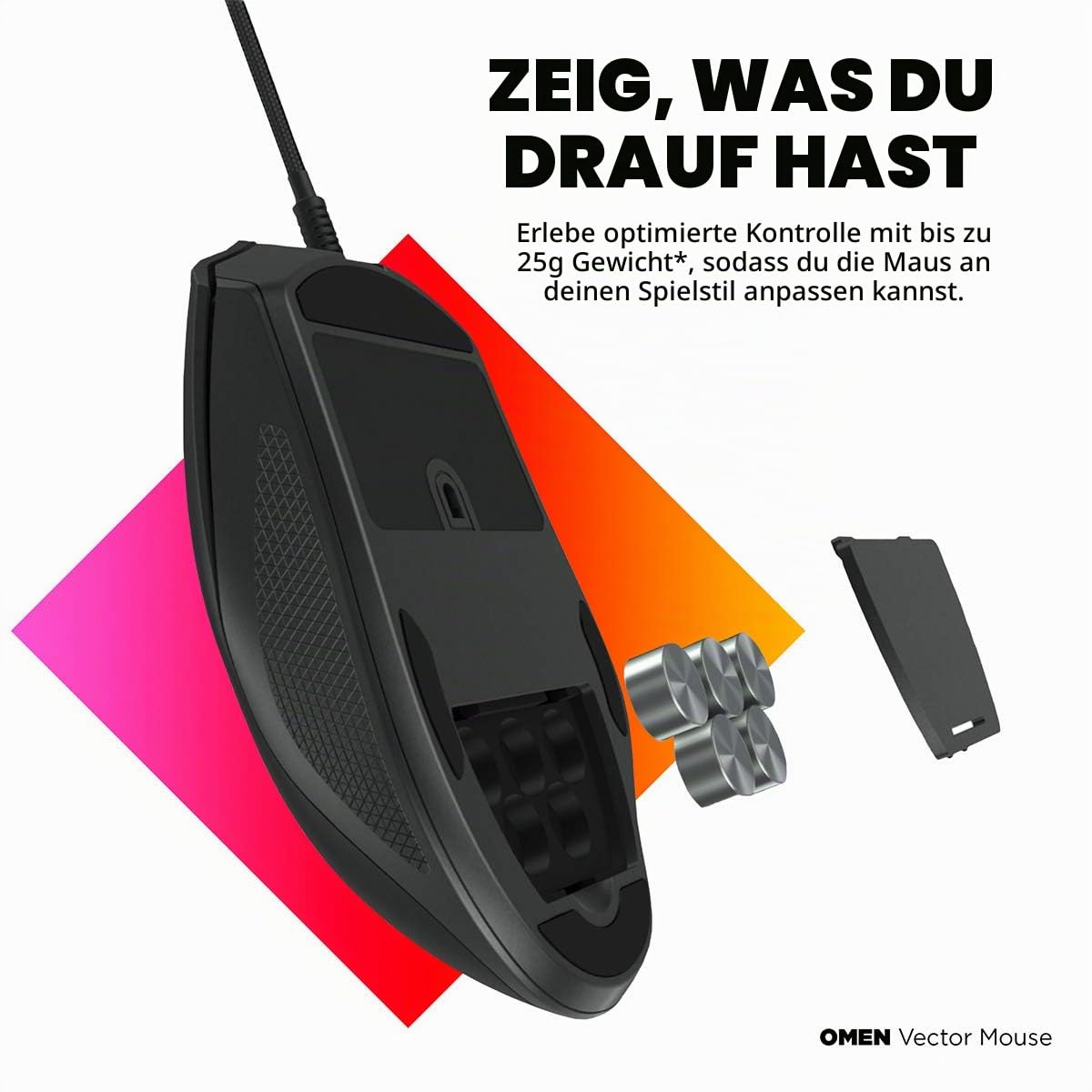 HP OMEN Vector Gaming Maus (88g leicht, OMEN Radar 3-eSport-Sensor, bis 16.000 DPI, Omron Tasten, +25g Gewichte, RGB-Beleuchtung) schwarz, One size
