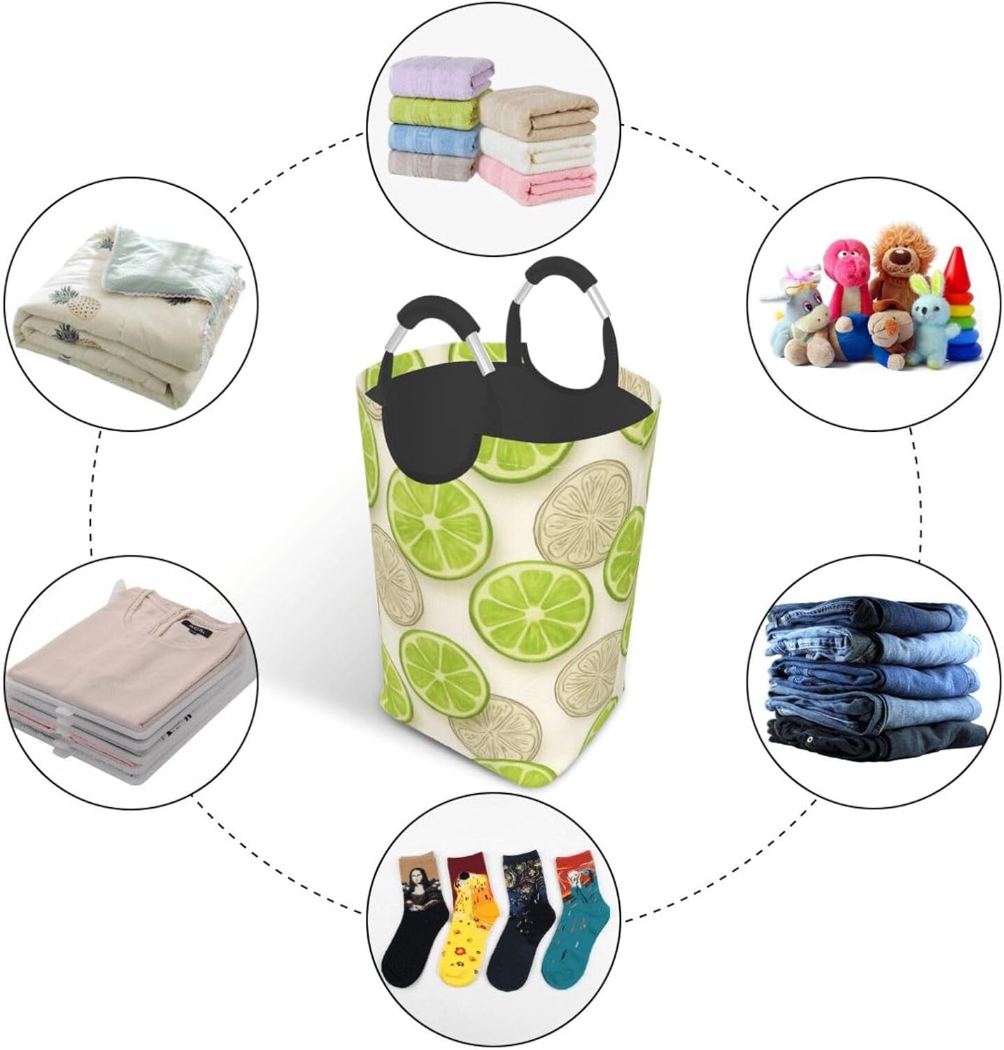 50l Laundry Basket Lime Slice Pattern Waterproof Laundry Hamper Foldable Clothes Laundry Bag With Handles