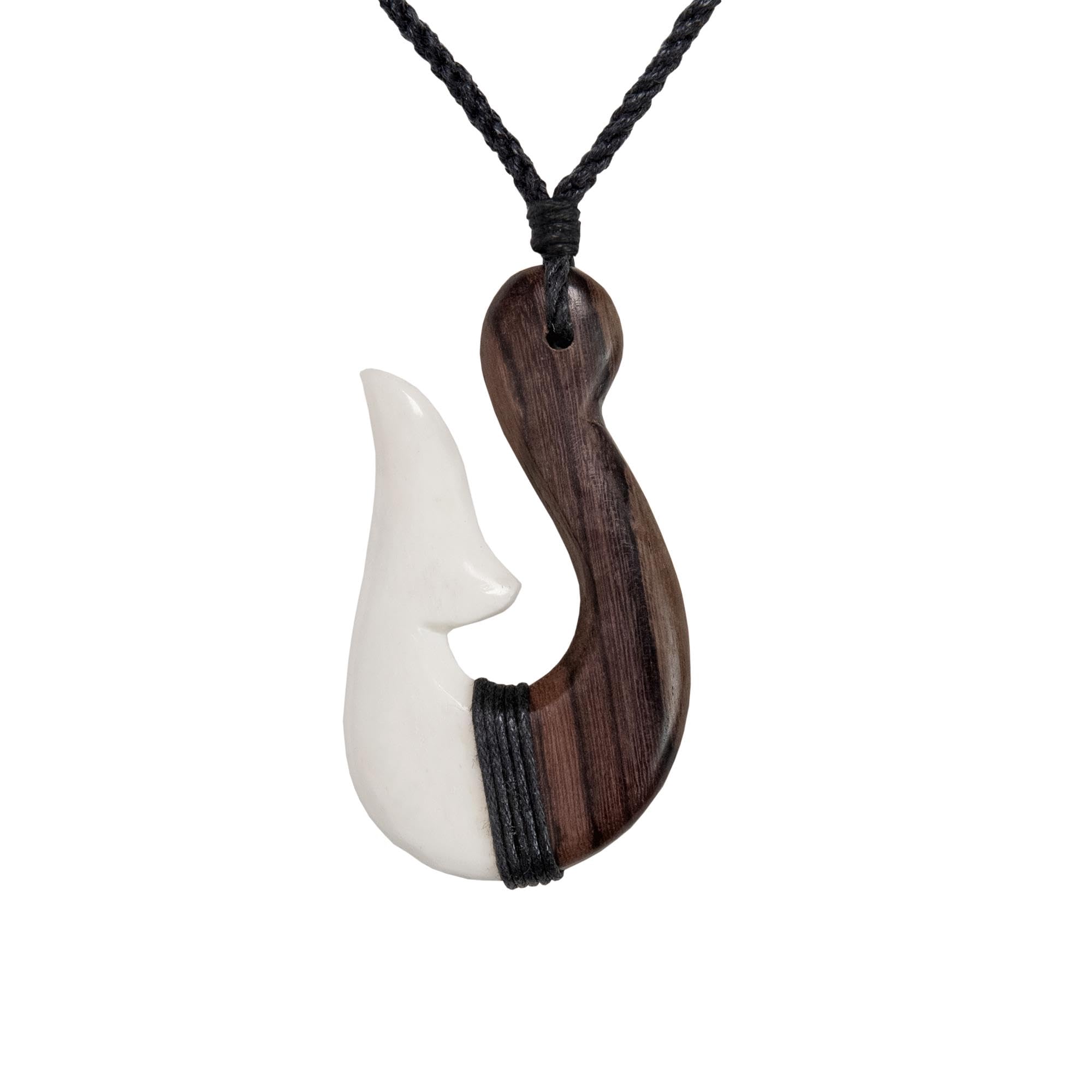81stgeneration Collana Con Ciondolo Hei Matau In Osso E Legno Intagliato A Mano - Stile Maori, Amo Da Pesca, Gioiello Etnico Unisex Con Confezione Regalo, 84 Cm - 5