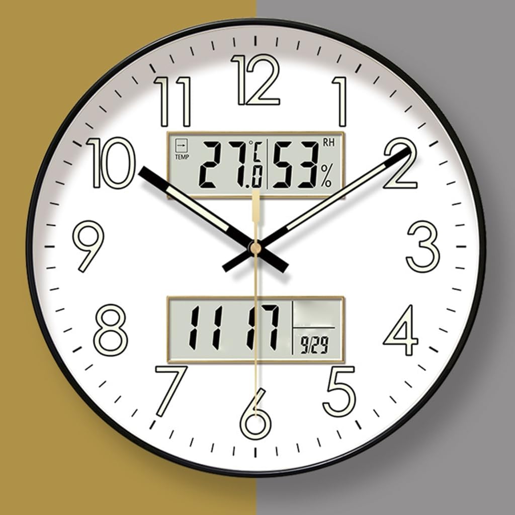 Glowing ABS Wall Clock Temperature Humidity Monitor Quiet Movement Clock