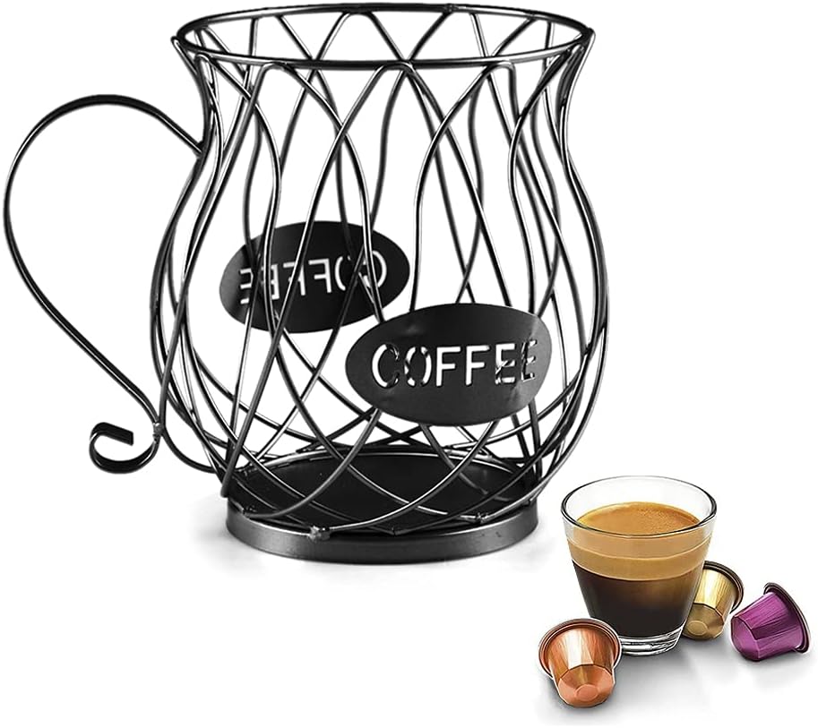 Coffee Pods Holder, Vintage Coffee Capsule Storage Basket, 25 Coffee Capsules Organizer for