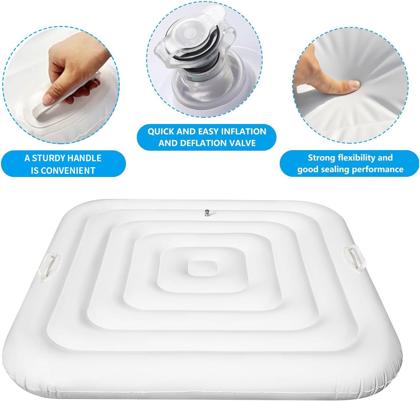 Inflatable Hot Tub Cover Energy Saving Lid for Outdoor Hot Tub,Windproof Rain-Proof Cover Protector for Hot Tubs SaluSpa Coleman Spa (Square-4.2ft-Handle)