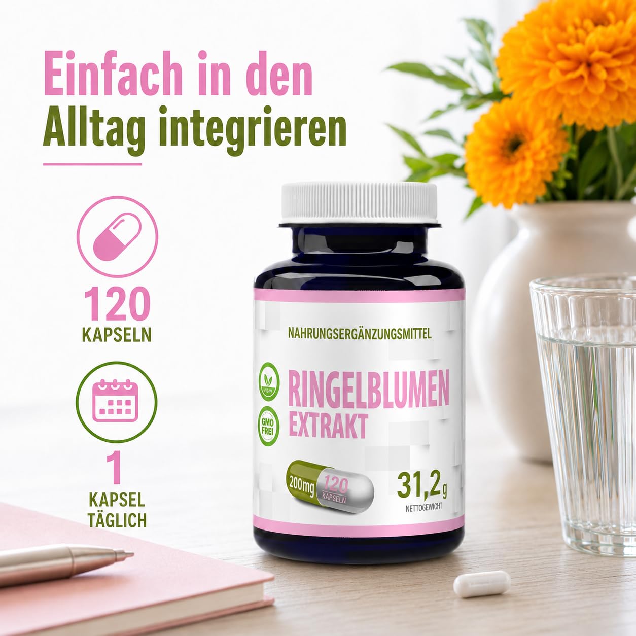 Hepatica Lutein 40 mg & Zeaxanthin 8 mg | aus Ringelblumen-Extrakt | für Augen, Makula & Sehkraft | 120 vegane Kapseln | GMP & Laborgeprüft