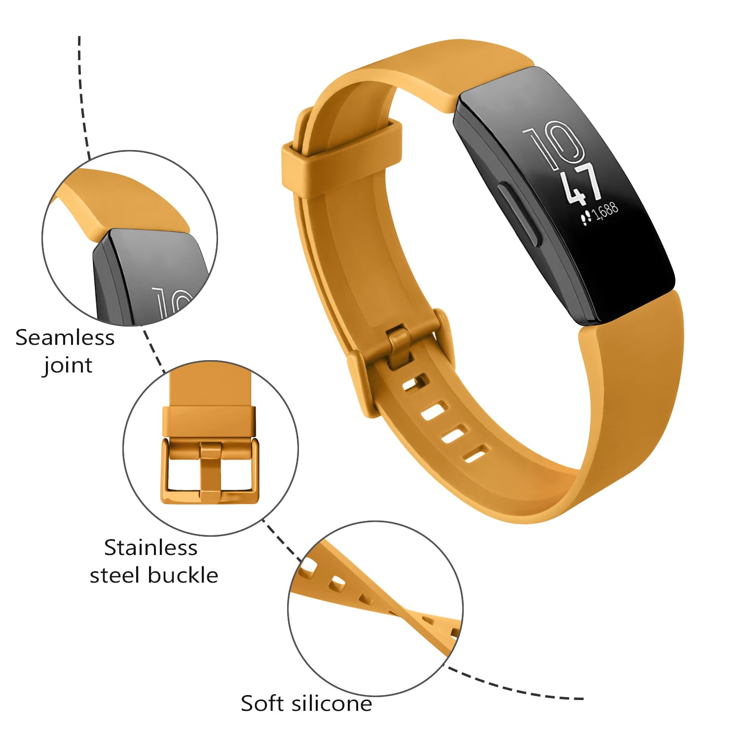 Fitbit Inspire HR/Ace 2 Compatible Silicone Sport Straps - Soft, Glow in the Dark (Morning Glow) - Image 2