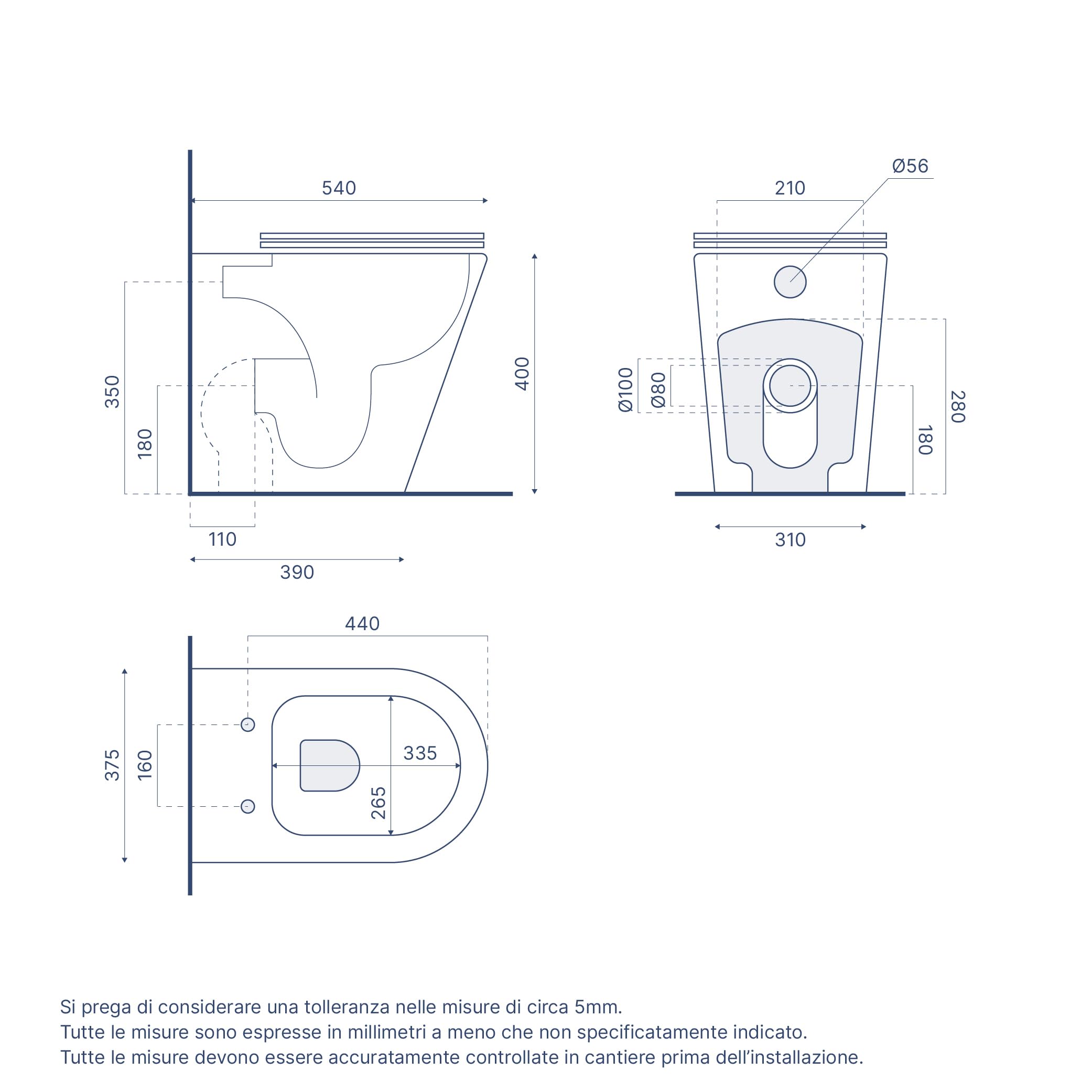 Sanitari in ceramica filomuro grigio opaco vaso rimless bidet sedile soft-close chiusura rallentata mod. Vienna