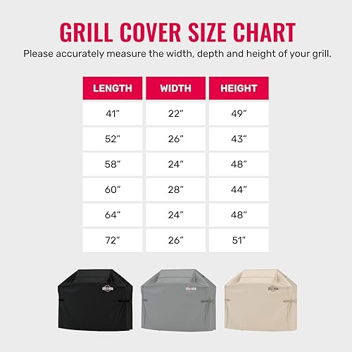 Miniatura 6 de Grillman - Funda para parrilla de barbacoa a prueba de desgarros e impermeable (64 x 24 x 48 - largo x ancho x alto, gris), funda grande y